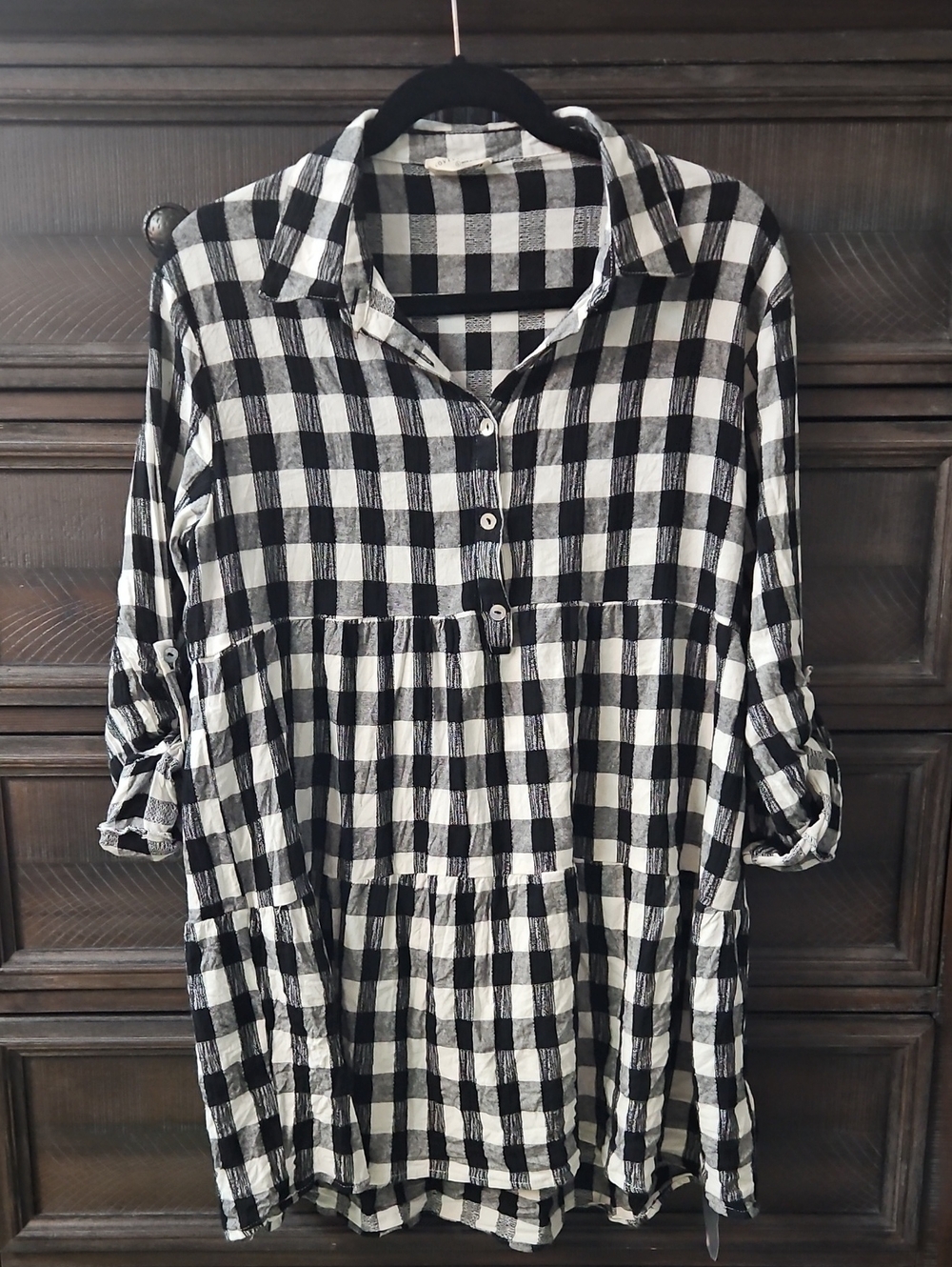 lovestitch Black and White Checkered Button-Front Tunic